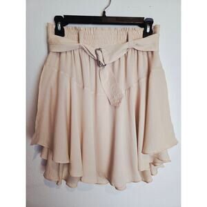 A.L.C. 100% Silk Skirt Womens 0 Mini Layered Ruffle Beige Nude Asymmetrical Hem
